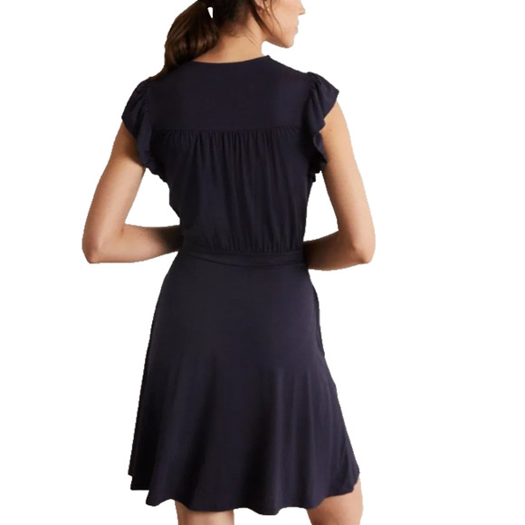Boden Navy Ruffle Sleeve Pleated Preppy Classic Coquette Viscose Mini Dress 12 - Picture 9 of 11